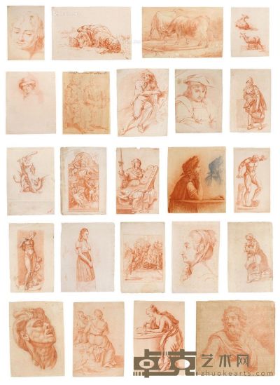 亚伯拉罕·布鲁麦尔 保卢斯·波特 乔丹斯·霍伦 鲁本斯工作室 欧洲艺术家 17世纪 欧洲大师素描集 （二十三幅） 纸本素描 尺寸不一；32×26cm；12×19cm；12×17.5cm；19.2×14