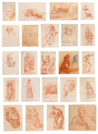 亚伯拉罕·布鲁麦尔 保卢斯·波特 乔丹斯·霍伦 鲁本斯工作室 欧洲艺术家 17世纪 欧洲大师素描集 （二十三幅） 纸本素描