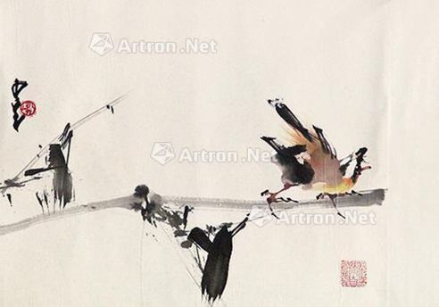 赵少昂 竹鸟