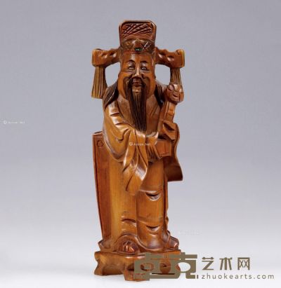 民国 黄杨木加彩财神像 高16.7cm