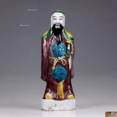 民国 朱桂发造三彩雕塑财神瓷像