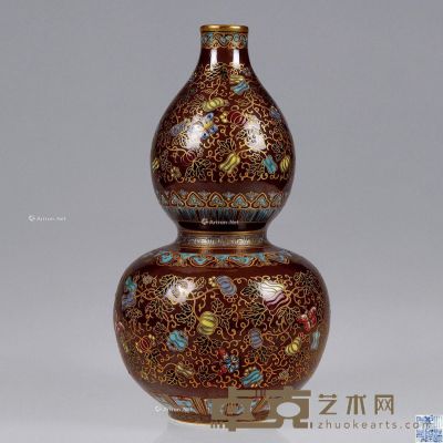 清 紫金釉描金葫芦瓶 高28cm