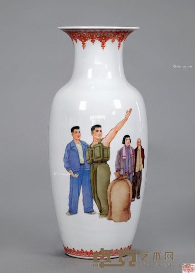 文革 人物花瓶 高45cm