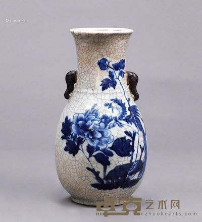 清 哥釉开片青花瓶 高24cm