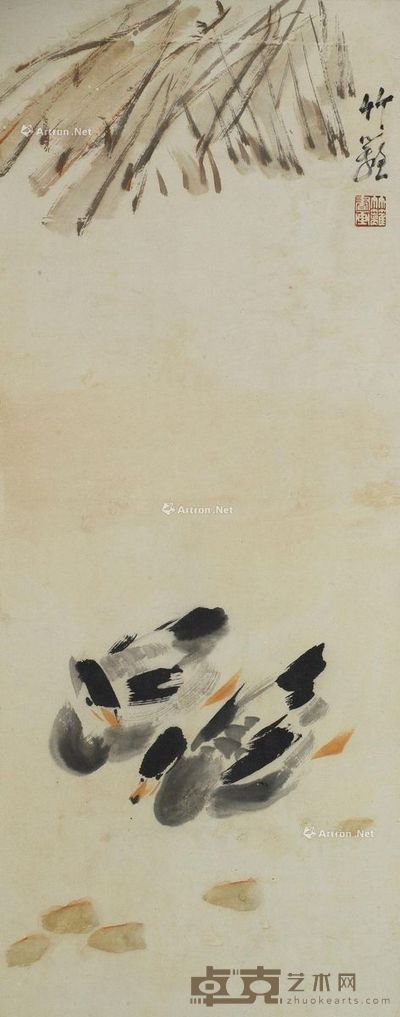 孙竹篱 双鸭 100×44cm