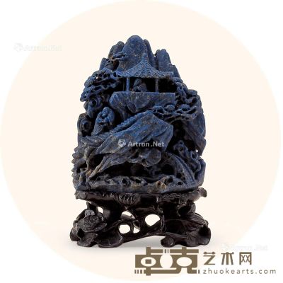 清乾隆 青金石“亭台高士”图山子 高8cm