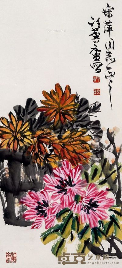 许麟庐 花卉 97×45cm