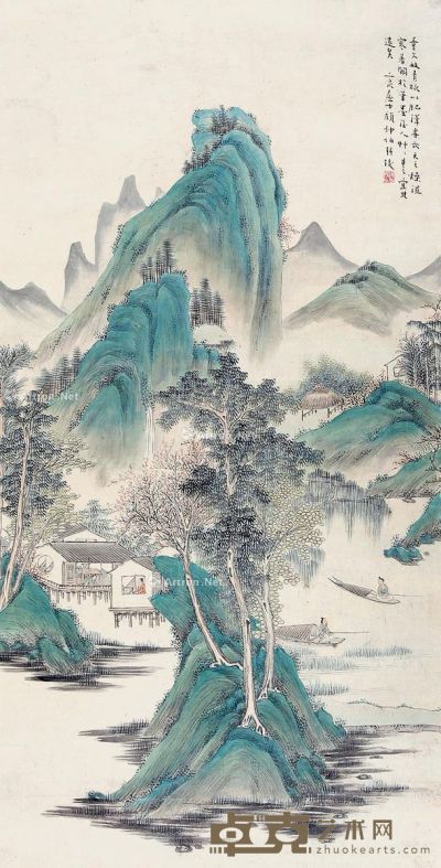 顾坤伯 青绿山水 120×61cm