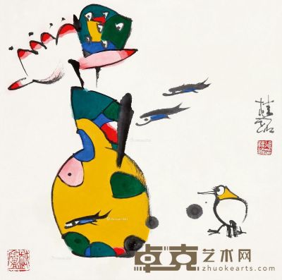 张桂铭 瓶花、鱼、鸟 45×45cm