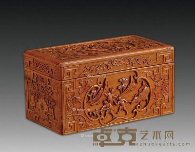 清 黄杨木雕人物首饰盒 高8.5cm；长16.5cm