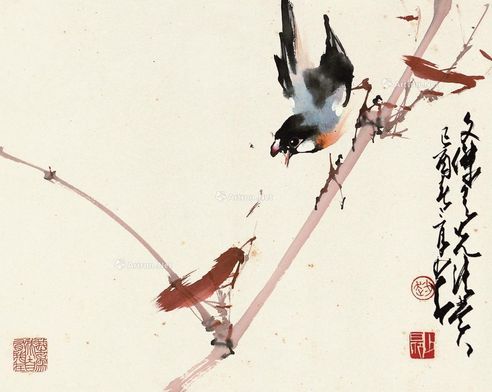 赵少昂 枝头翠鸟