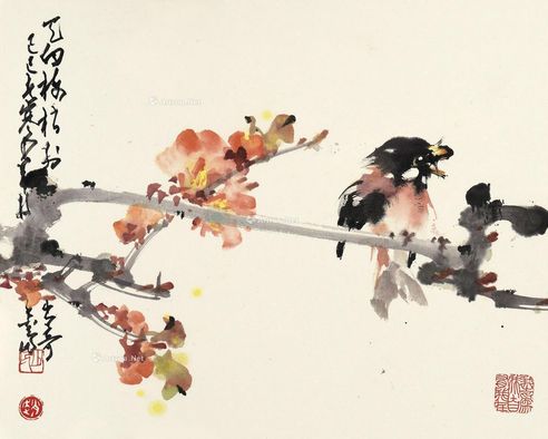 赵少昂 花枝小鸟