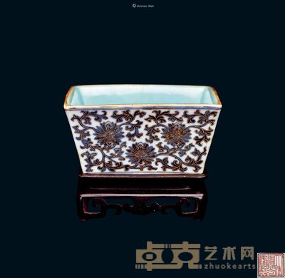 道光款四方青花描金花卉纹水盂 外口径13cm;高6.6cm