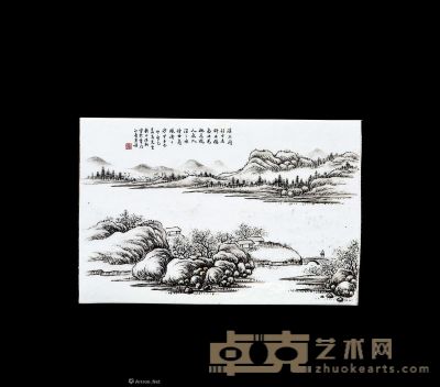 民国 陈松水墨山水刻瓷板 25.5×38.5cm