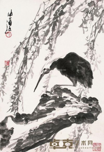 卢坤峰 柳鹤图 68×46cm