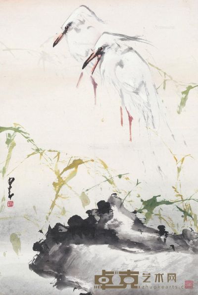 赵少昂 柳塘双鹭 92×61cm