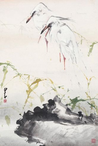 赵少昂 柳塘双鹭