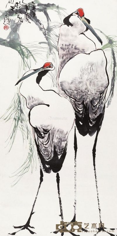 谭昌镕 双鹤 134×66cm