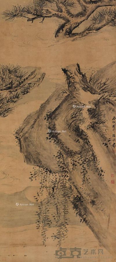 顾升 松石图 186×83cm