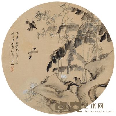 何丹山 花鸟 直径26cm