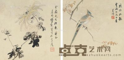 傅寿宜 花鸟 27×27.5cm×2