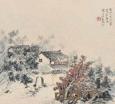 黎雄才 小楼观雨图 27×30cm