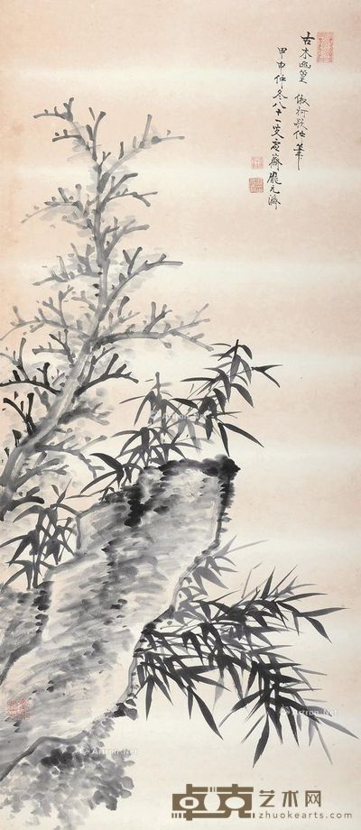 庞元济 竹石图 114×50cm