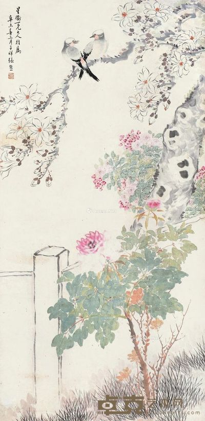 张熊 花鸟 129×63cm