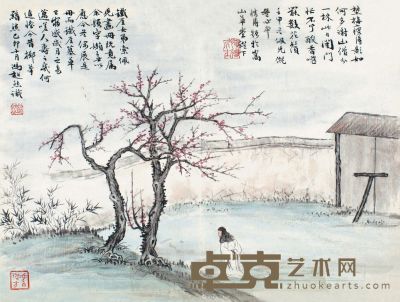 冯佩方 野梅高士图 23×30.5cm