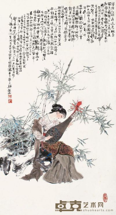 韩敏 琵琶仕女图 90.5×49cm