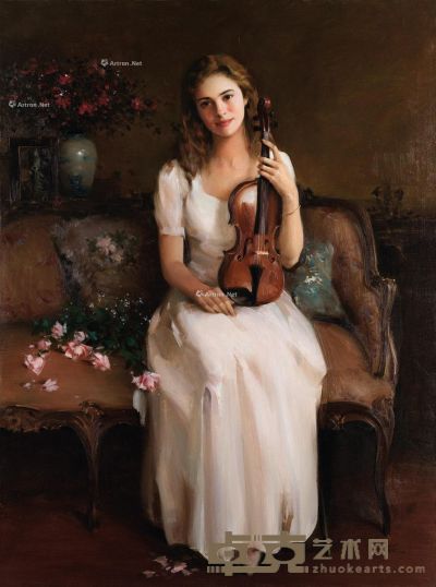 何岸 拿小提琴的少女 101×76cm