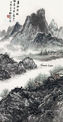 徐北汀 春江渔艇