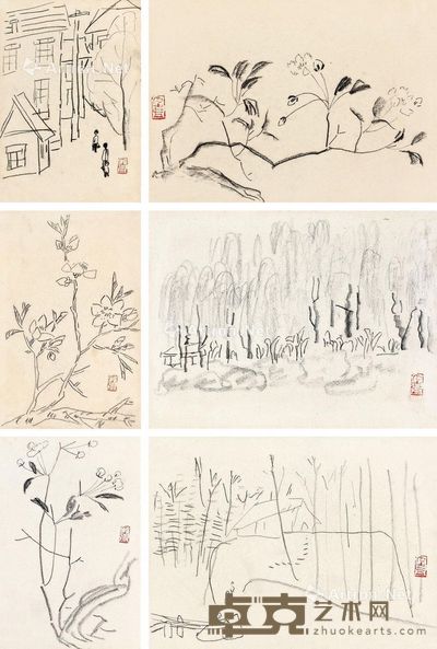 陈子庄 速写组画 15.8×21.2cm;19.2×13.2cm
