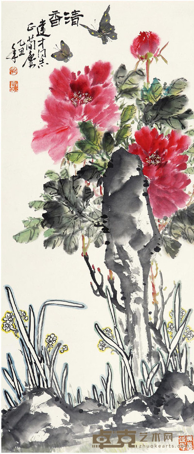 曹简楼 牡丹 92×39cm