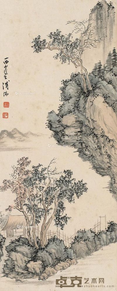 溥心畬 山水 48×19.5cm