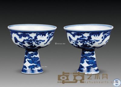 宣德（款） 青花龙纹高足杯 （一对） 直径9cm；高8.3cm