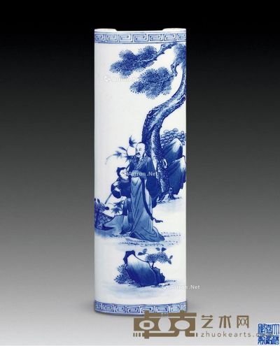 清嘉庆 青花人物笔搁 （一件） 21.8×7.2cm