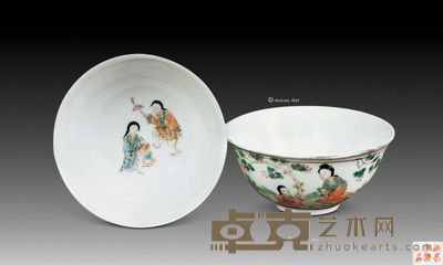 罗仲林 粉彩人物碗 （二件） 直径9.2cm