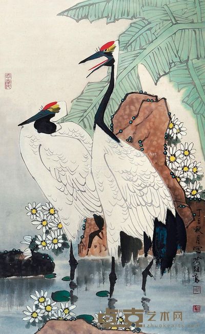 喻继高 双鹤图 83×50cm