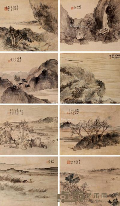 李钟豫 山水人物 双挖 尺寸不一