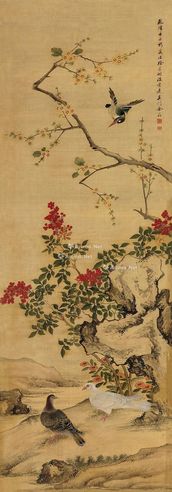 余崧 南天双鸠图