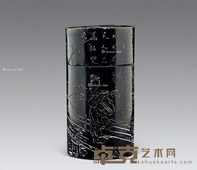 民国 漆器人物茶叶罐 直径7.5cm；高14.5cm