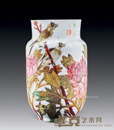 清代 粉彩花鸟纹壮罐 直径14cm；高23cm