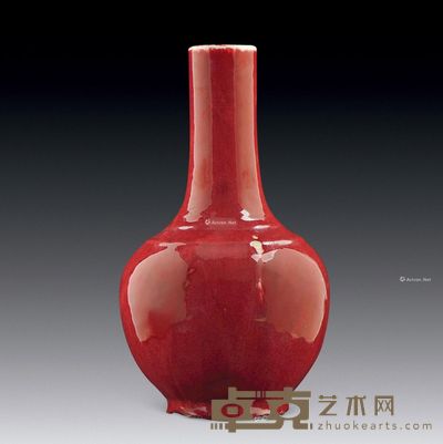 清代 红釉天球瓶 高38cm