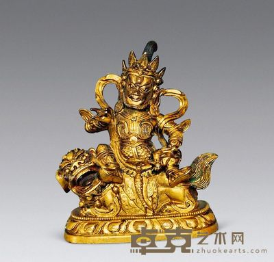 清代 铜鎏金财宝天王 长15cm；高17cm