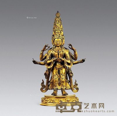 清代 铜鎏金十一面观音 长15cm；高27cm