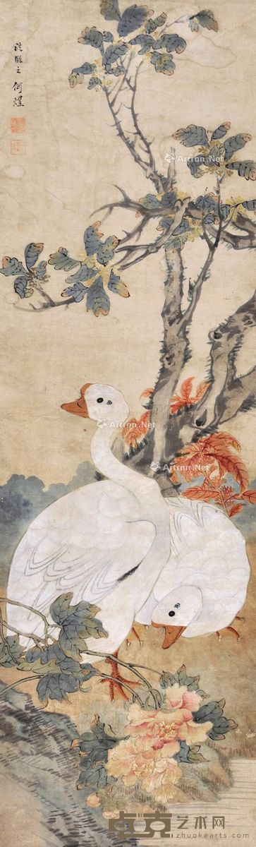 何煜 花鸟 141×43cm