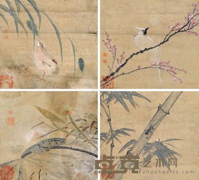张盘 花鸟 21×23cm×4