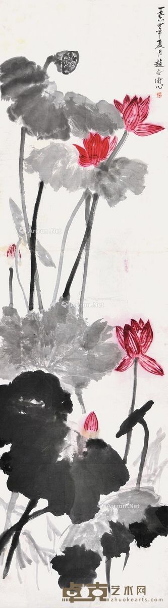 赵合俦 荷花 258×72cm
