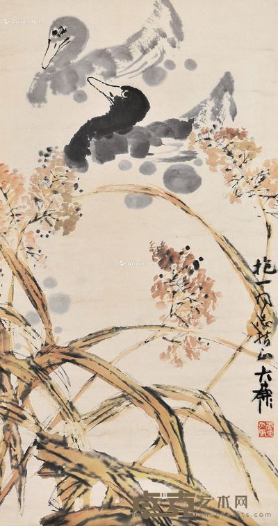 唐大康 芦塘双鸭 88×47cm